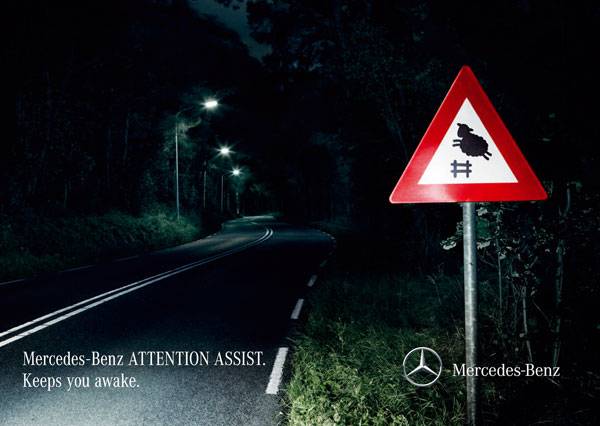 Mercedes-Benz Attention Assist. Keeps you awake Print Ad For Inspiration