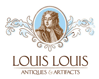 louis louis - antiques and artifacts logo with human face