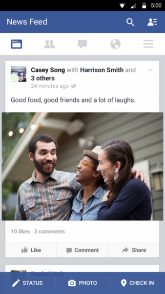 Facebook testing their Android App with material design web design trends