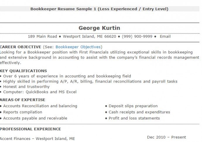 Bookkeeper Resume Sample 4