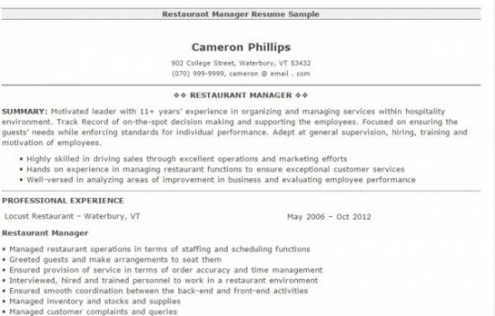 Restaurant Manager Resumes