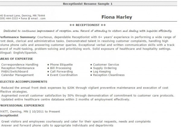 receptionist resume examples