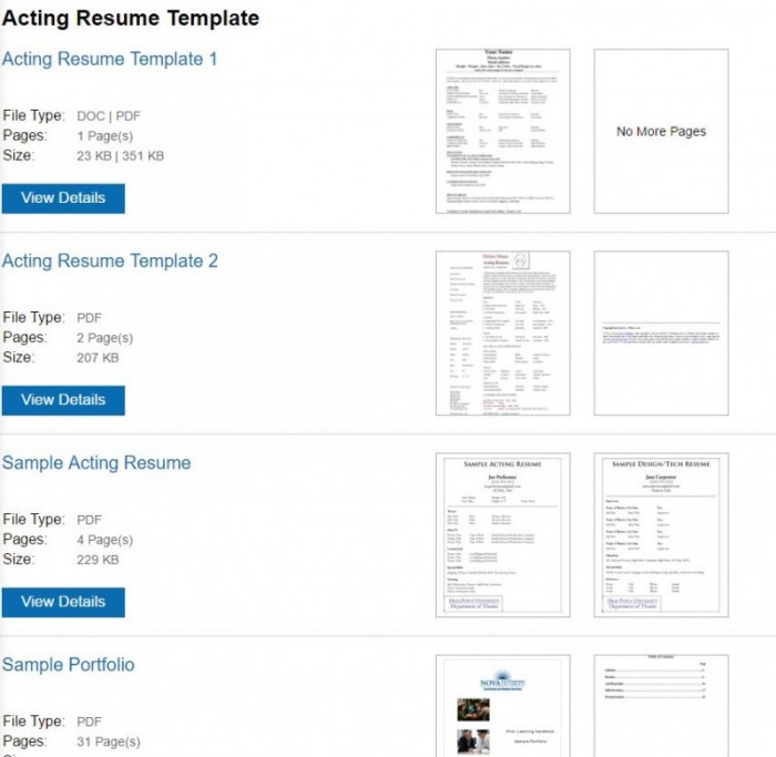 acting resume template download