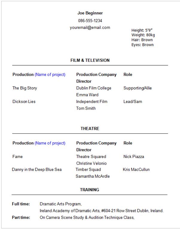 professional acting resume template